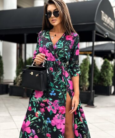 Kwiecista sukienka MAXI LAURELLA różowo zielona